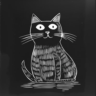 #Art Black and White Cat – Hand-Drawn Linocut Style Illustration