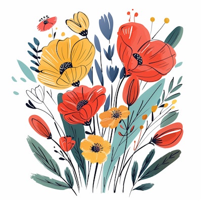 #Art Whimsical Wildflower – Colorful Floral Illustration in Modern Style