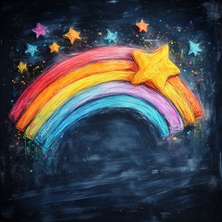 Whimsical Rainbow and Stars Chalk Art – Colorful Kids Wall Decor