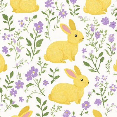 Yellow Bunny & Lavender Floral Pattern – Springtime Whimsy
