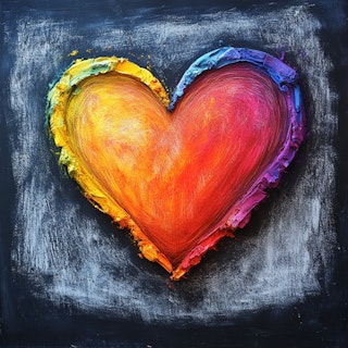 Bold Rainbow Heart Chalk Art – Vibrant Textured Love Print