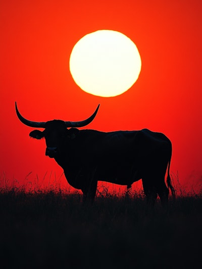 #Art Wild Bull Silhouette at Sunset – Dramatic Western