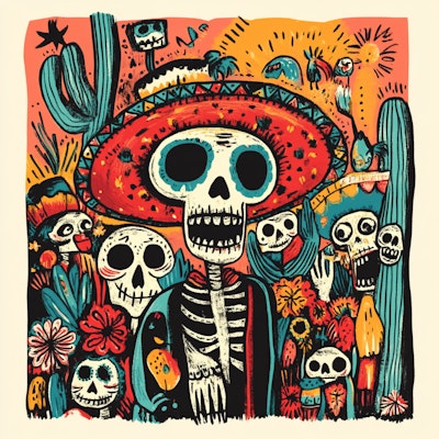 #Art Colorful Mexican Skeleton Fiesta – Día de los Muertos Celebration
