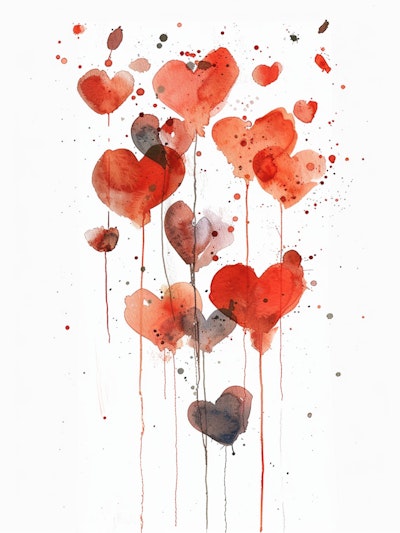 #Art Watercolor Hearts in Bloom