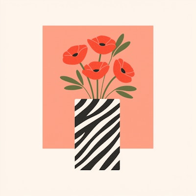 #Art Modern Poppy Bouquet in Zebra Vase